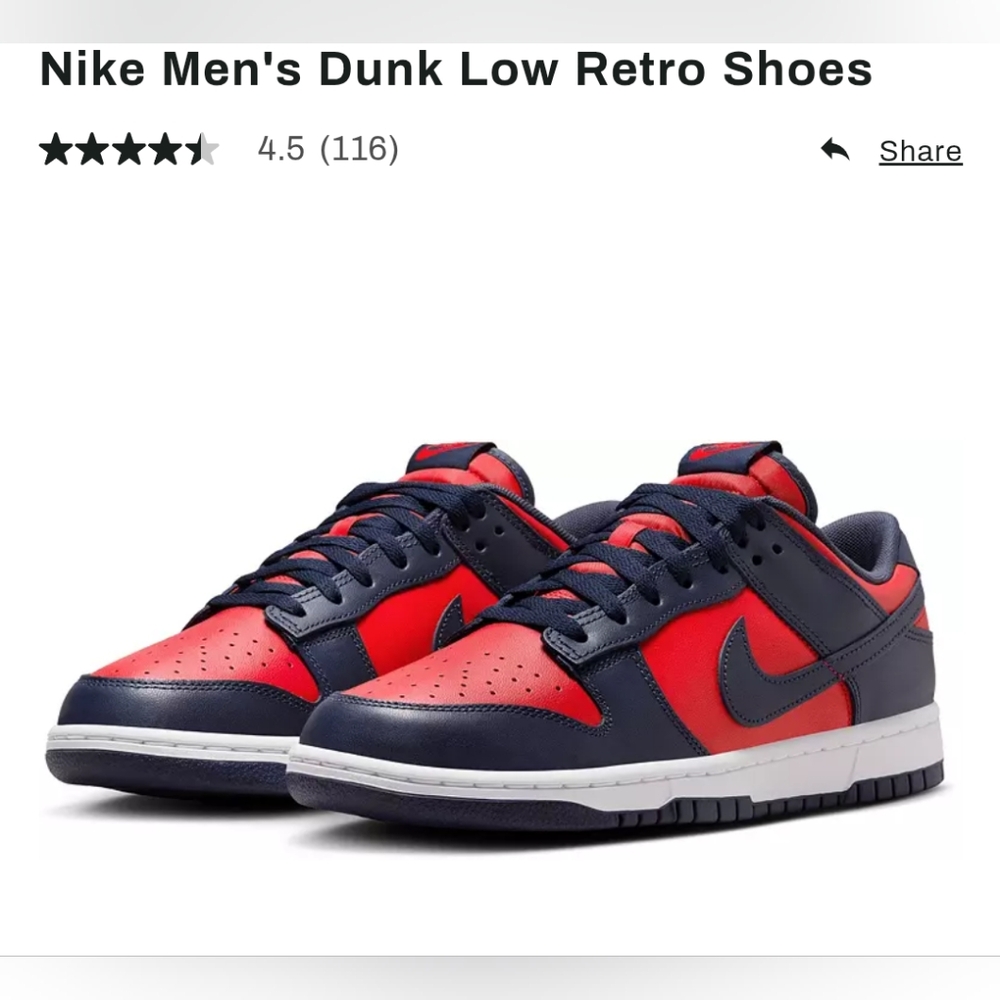 Nike Men's Dunk Low Sneakers in Red and Navy